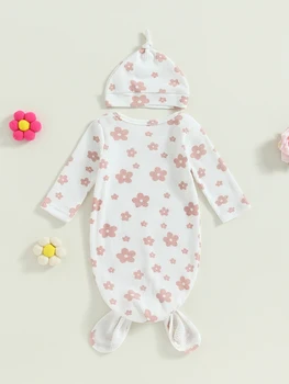 Unisex Dojenčka z Ujemajočo Kapo Prijetno Novorojenčka Dolg Rokav Sleepwear Nastavite prešito Odejo Spanja Vrečo za 0-6 Mesecev