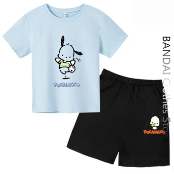 Sanrio Otroci Pochacco Tshirt Poletje Hello Kitty Otroci Risanka Priložnostne kratek sleeved majica s kratkimi rokavi Dojenček Fant Oblačila Dekliška Oblačila