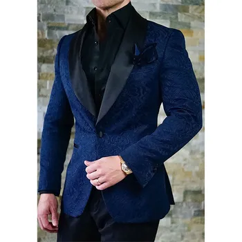 Prilagojene Mens Obleko Mornarice Beloprsi Singl Poslovnih Moških Obleko Moške Poročne Obleke, 1 Kos (Jakna)