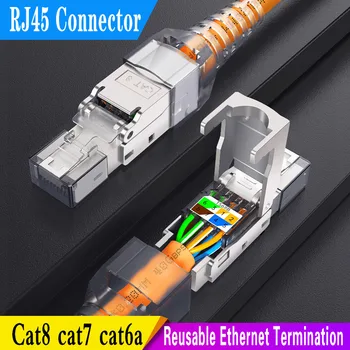CAT8 STP RJ45 Priključek CAT7 CAT6A Večkratno uporabo Ethernet Prenehanju Vtič Zaščiteni Modularni Cinkove zlitine Področju Prenehanju Plug