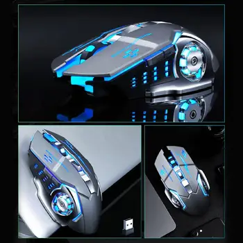 Brezžično miško gaming miška štiri-hitrost 1600 dpi ergonomska 6-gumb RGB tiho gaming miška LED osvetlitvijo gaming namenske