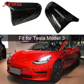 ABS Sijajni Črni Strani Ogledalo Zajema Ogljika Videz Za Tesla Model 3 2017+ 2PCS Vzvratno Ogledalo Trim Kape Rog Zamenjava Slog