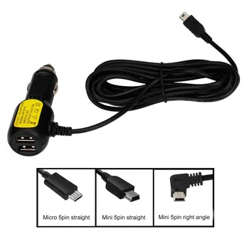 5 3.5 Dvojno Vrata USB Dash Cam Avto Adapter za Cigaretni Vžigalnik Mini/Mikro 5pin 3,5 m Kabelsko Vtičnico za Polnilnik Za DVR Vozila Polnjenje
