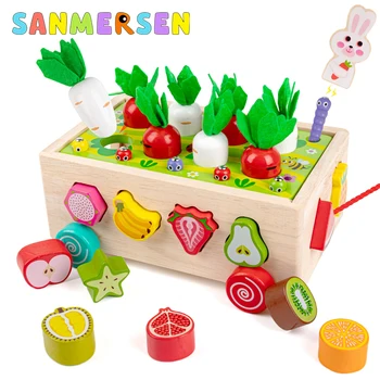 Baby Montessori Igrače Vleče Redkev Lesene Puzzle Sadje Oblike Blokov Ujemanje Igro Zaseden Odbor Otroci Izobraževalne Igrače za Malčka