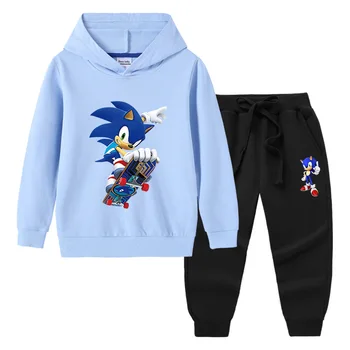 2023 Sonic Nova otroška Oblačila za Otroke Puloverju Kapičastih Pulover, Hlače Dva-kos Bombaža Dolgo sleeved Obleko