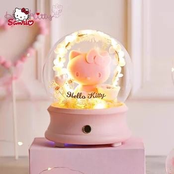Sanrio Hello Kitty Nesmrtno Rožo Ljubica Steklen Pokrov Noč Svetlobo Baterije Vklop Soba Dekoracijo Bluetooth Audio (Zvok Bluetooth Noč Svetlobe