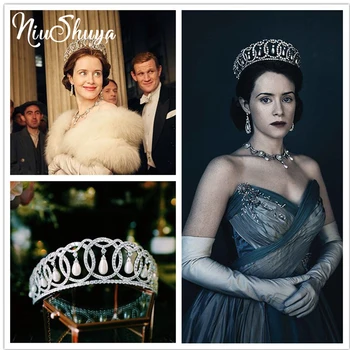 NiuShuya Evropske AAA CZ Tiaras Luksuzni Pearl Spusti Princesa Kraljica Diadem naglavni del Nevesta Poročni Dodatki
