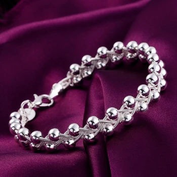 Čar 925 Sterling Silver Zapestnice za Ženske, Fino Pleteni kroglice Verige Moda svate Božično Darilo Visoke Kakovosti Nakit