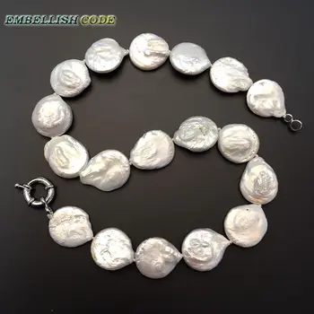 VROČE velikosti baročno gumb kovanec oblike naravnih sladkovodnih biserov bele barve choker ogrlica fine nakit za vsak oblačila