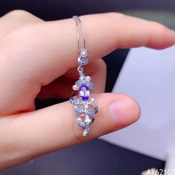 Fine nakit 925 čistega srebra vdelan naravnih Tanzanite dekle trendy luksuzni lspray pearl Kitajski slog gem ogrlico, obesek za podporo