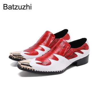 Batzuzhi Luksuzni Ročno Moške Čevlje Oblikovalca Železa Toe Pravega Usnja, Obleka, Čevlji za Moške Rdeče Stranke in Poroka Zapatos Hombre