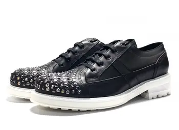 Nov Slog Oxfords Black Visoke Kakovosti Čipke športna obutev Modni povečanje Moški čevlji ročno Zakovice Derby Čevlji