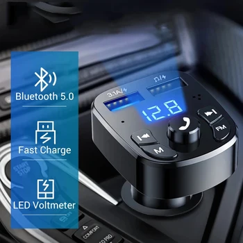 Avto za prostoročno telefoniranje Bluetooth-compaitable 5.0 FM Oddajnik Komplet MP3 Modulator Igralec Prostoročni Avdio Sprejemnik 2 USB Hitro Polnilnik