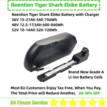Reention Tiger Shark Dol Cev EBike Baterije 36v 15Ah 18Ah 21Ah 48V 12A.5h 17.5 Ah 52V 14Ah 20A 30A E-kolo Baterije z USB