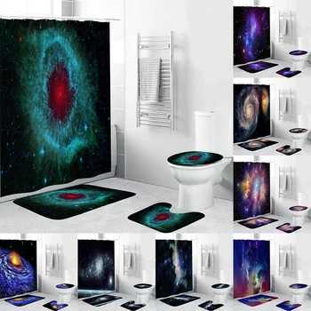 Vesolje Prostor Nepremočljiva Tuš Zavesa Lepa Galaxy 4 Delni Set Mehko Toaletni Mat Ploščice Za Kopalnico Dekor 180x180 cm