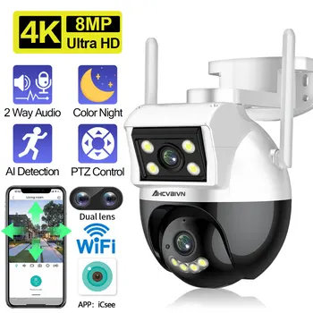 AHCVBIVN Wifi PTZ Fotoaparat 8MP Dvojni Zaslon 3.6 mm+6 mm IP Kamera Zunanja nadzorna Kamera H. 265 Dvojno Objektiv Varnostno Zaščito Cam 4K