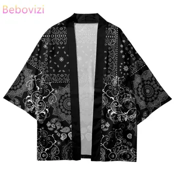 Črna Tradicionalna Indijska Tiskanja Cvetovi Kimono 2022 Nov Prihod Ulične Moških Jopico Haori Japonski Slog Obleke Poletje Vrhovi