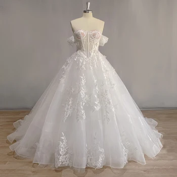 DIDEYTTAWL Princesa Iluzijo Off-Naj Til Aplicirano Poročno Obleko 2023 Dolžina Tal Poročne Obleke Žogo